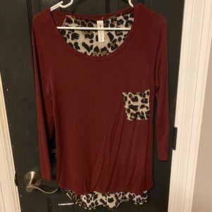 Maroon and cheetah top